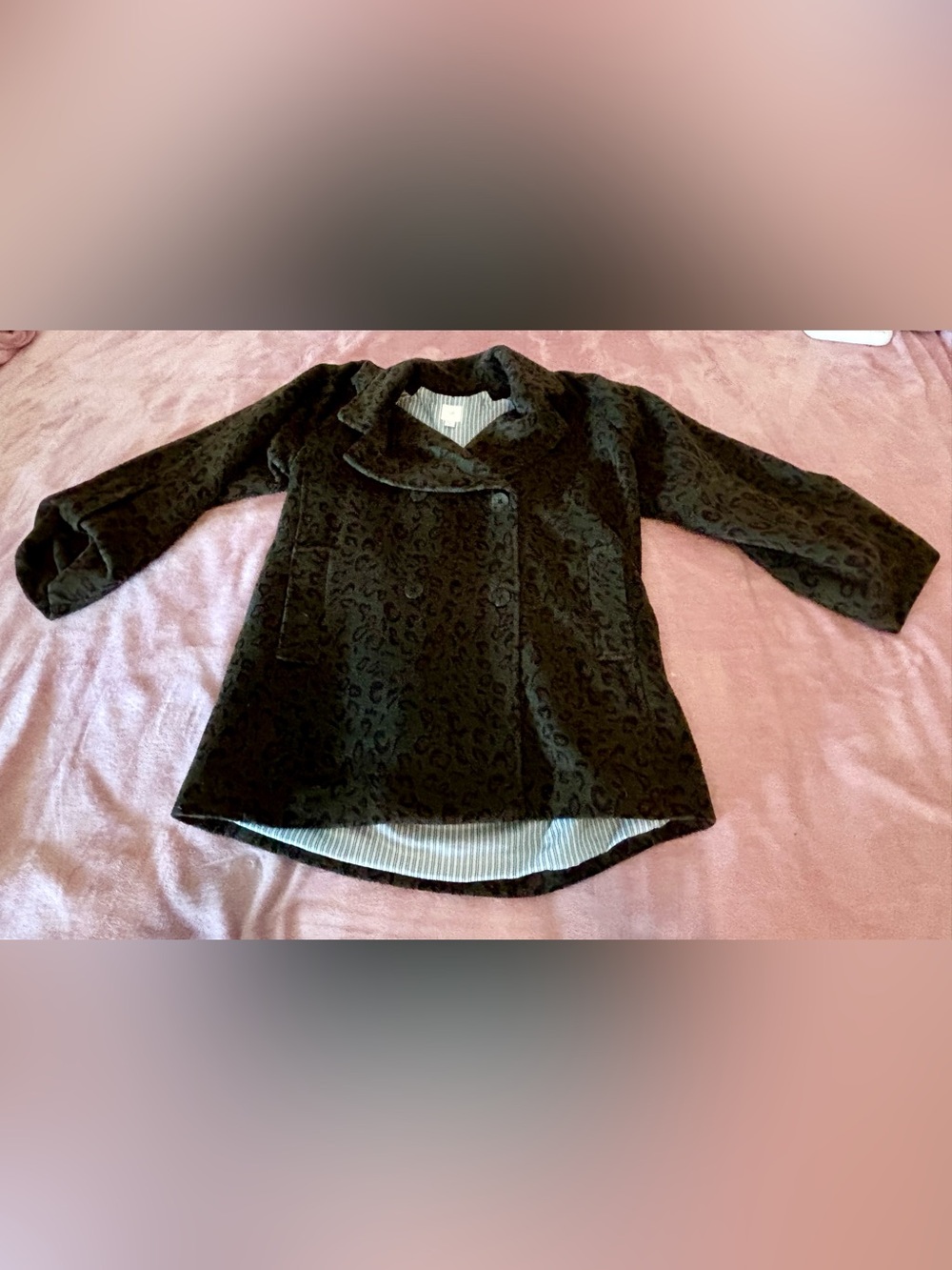 J. Jill Women's Olive Green Leopard Print Pea Coat